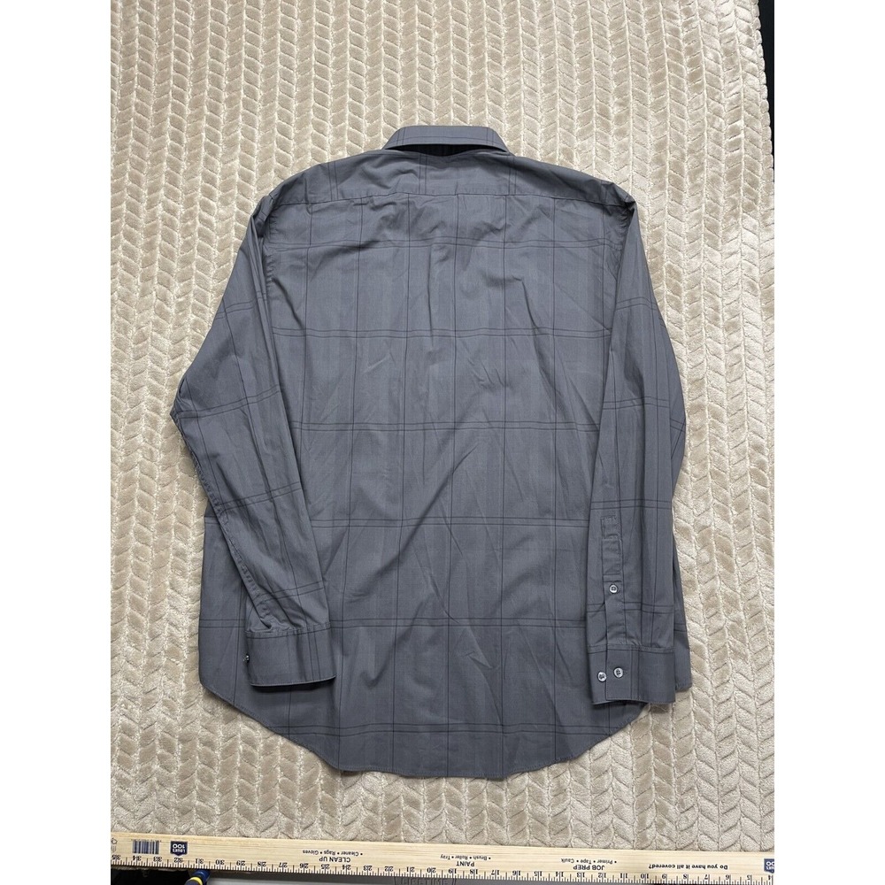Calvin Klein Button Down Shirt Mens XL Grey Slim Fit Stretch‎ Windowpane - Picture 9 of 12